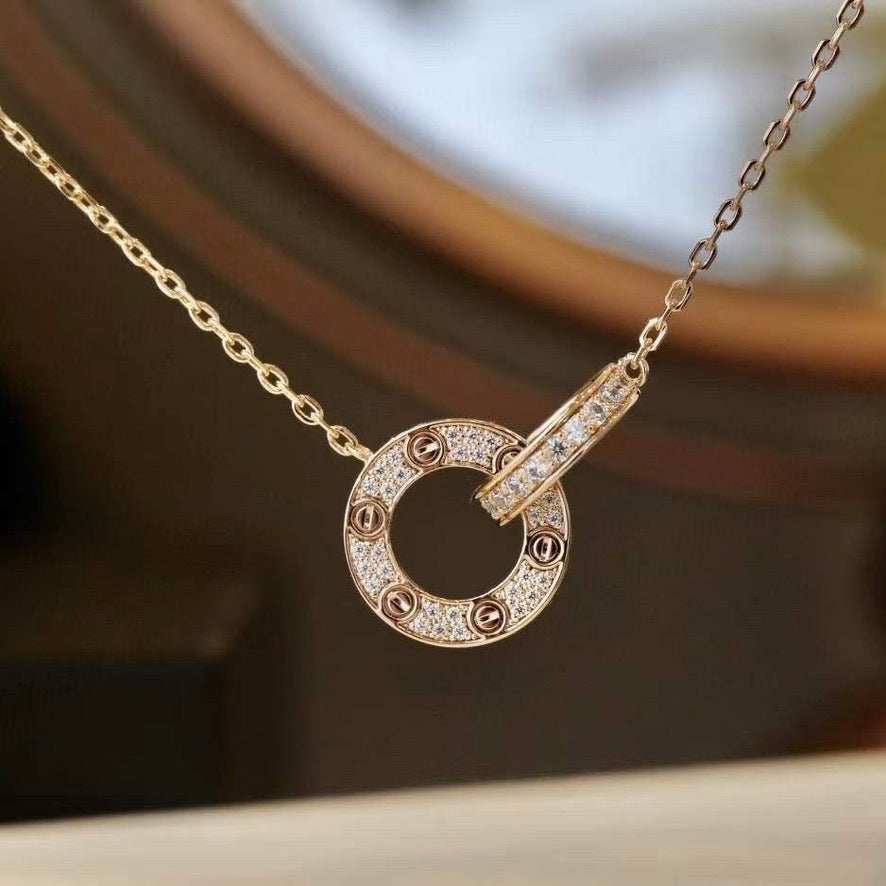 [TRENDS]LOVE 7.6MM NECKLACE ROSE GOLD AND SILVER  FULL DIAMOND