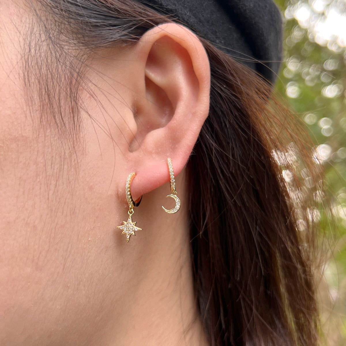 [XXX]Star and Moon Asymmetric Earrings