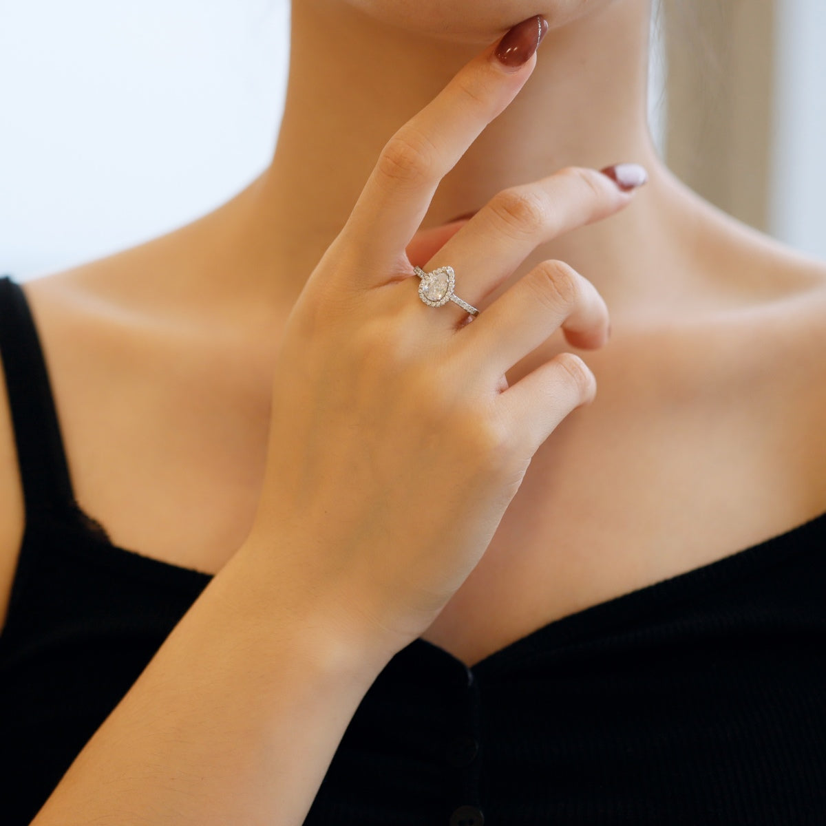 [XXX] Anillo de bodas resplandeciente de lujo con forma de gota de agua de 1,0 quilates