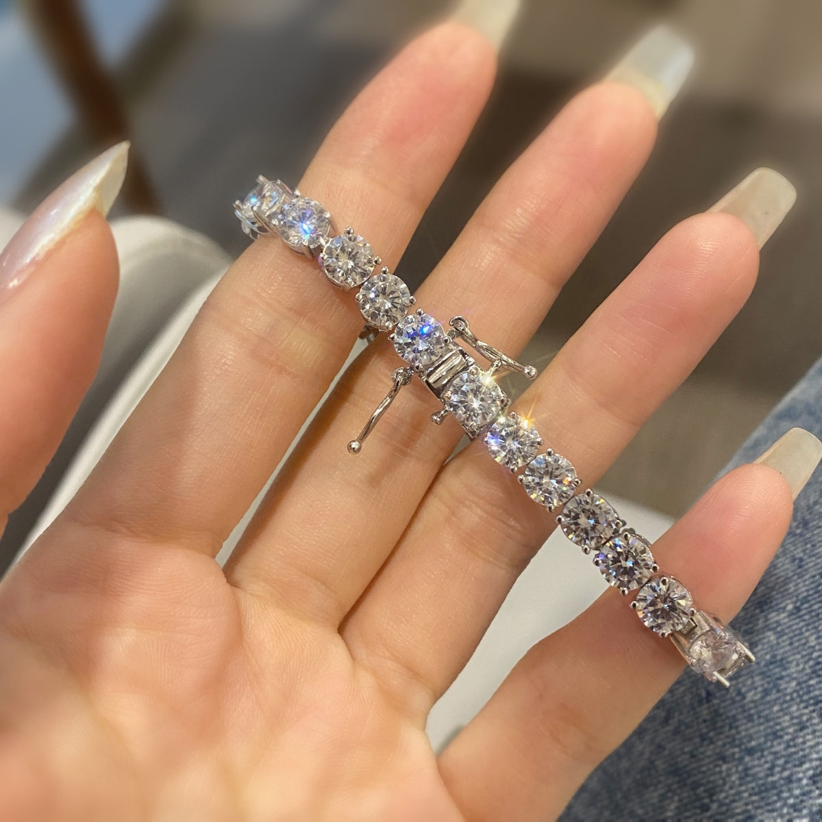 [XXX]Bracelet de mariage éblouissant à coupe ronde de 0,75 carat