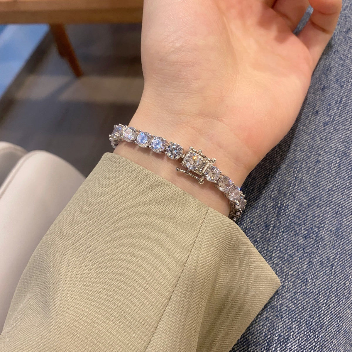 [XXX]Bracelet de mariage éblouissant à coupe ronde de 0,75 carat