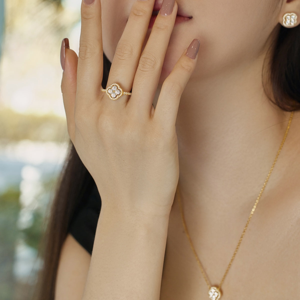 [XXX]Anillo con diseño de flor de trébol de cuatro hojas