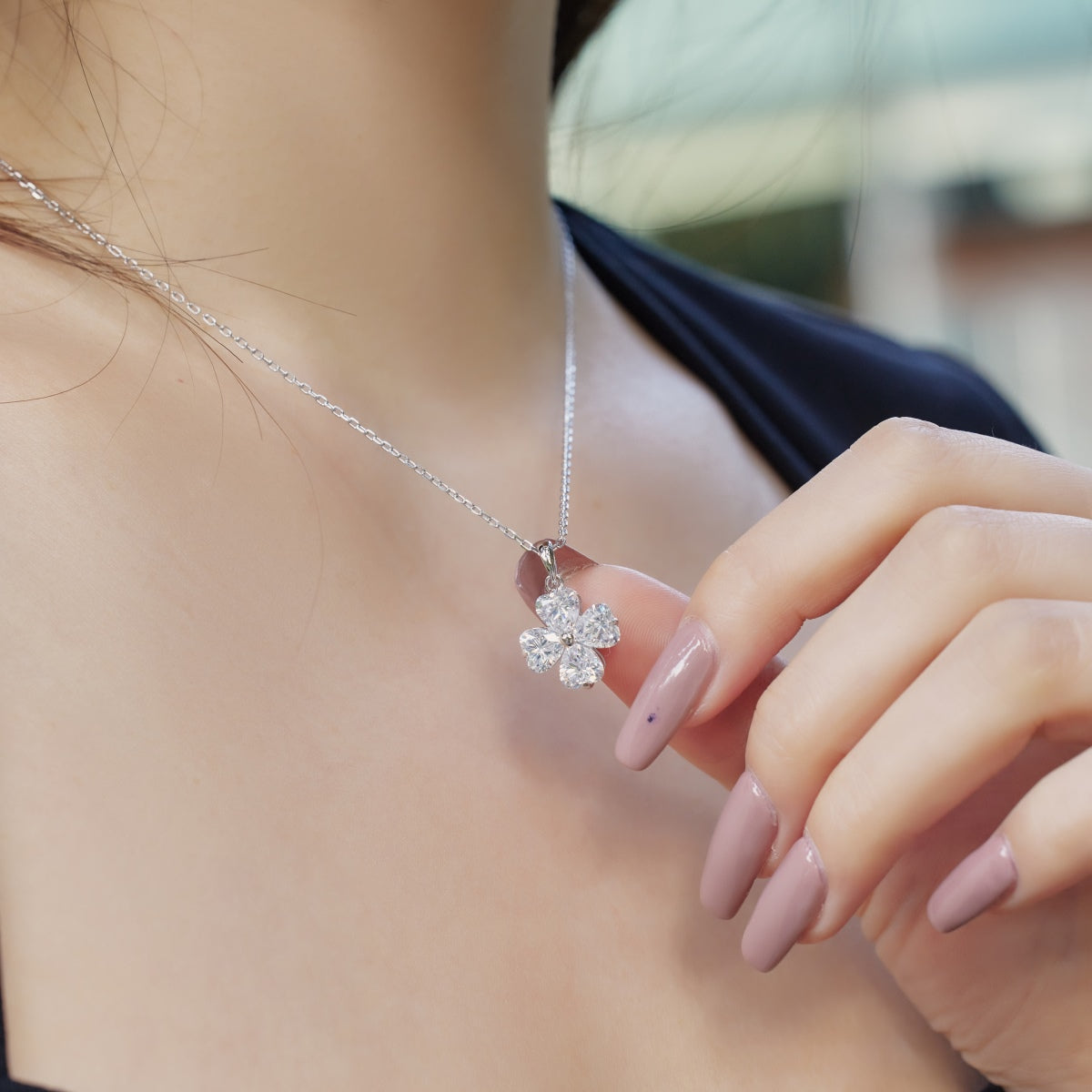 [XXX]Collar de cuentas de trébol de cuatro hojas en forma de corazón