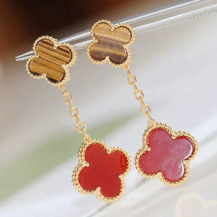 [TRENDS]CLOVER  2 MOTIF  TIGER EYE CARNELIAN EARRINGS