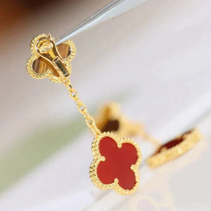 [TRENDS]CLOVER  2 MOTIF  TIGER EYE CARNELIAN EARRINGS