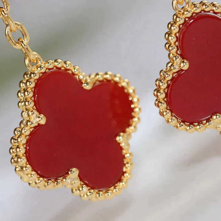 [TRENDS]CLOVER  2 MOTIF  TIGER EYE CARNELIAN EARRINGS