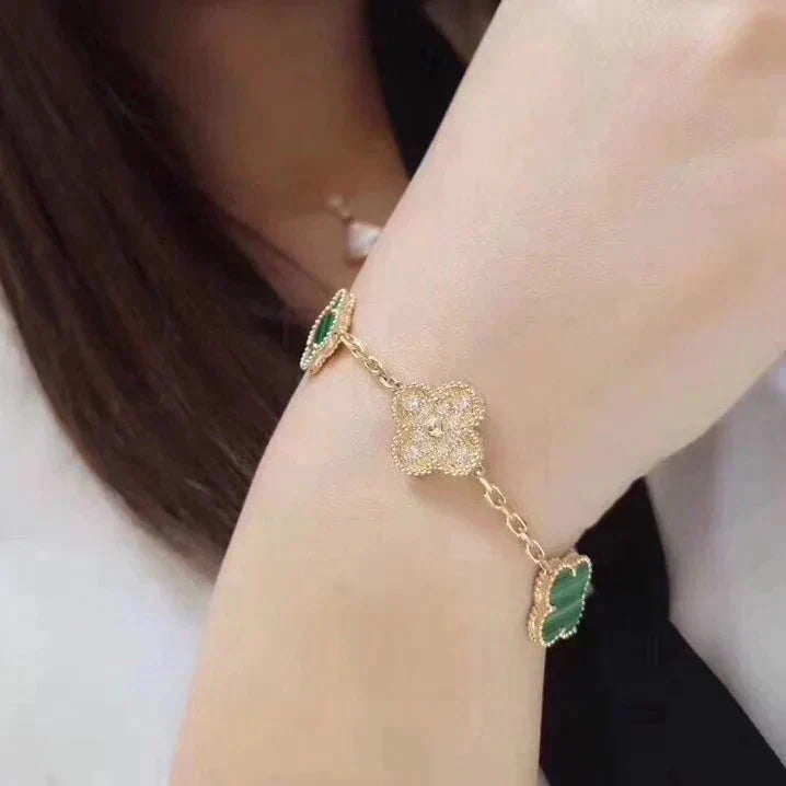 [TRENDS]CLOVER  5 MOTIF MALACHITE DIAMOND BRACELET