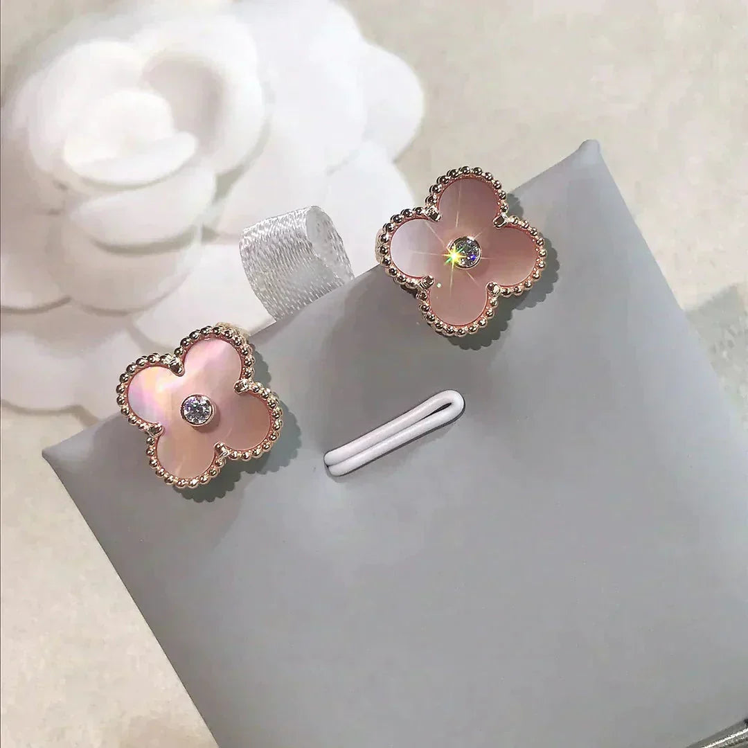 [TRENDS]CLOVER MEDIUM 1 MOTIFS  PINK MOP DIAMOND EARRINGS