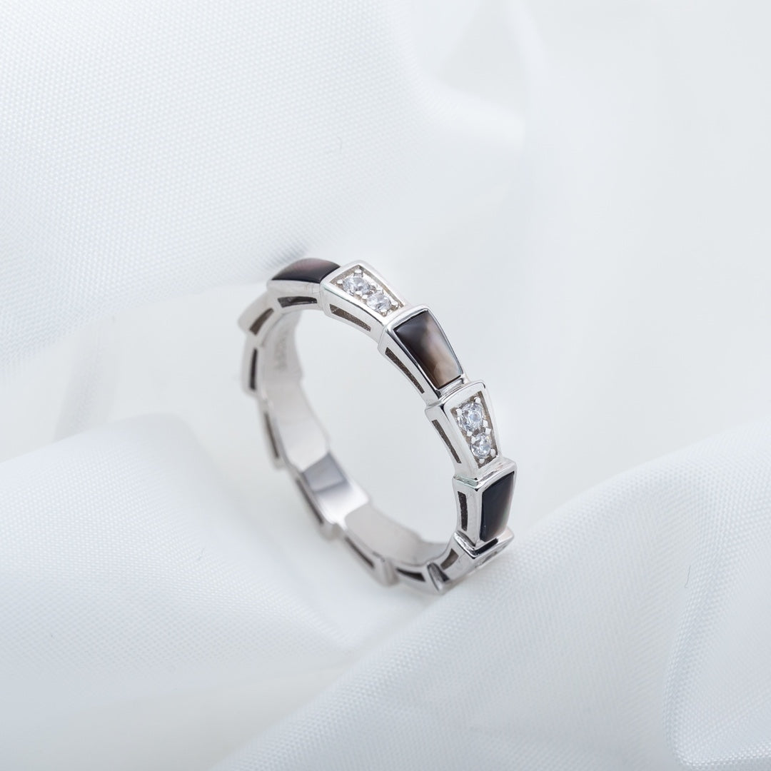 [TENDANCES]BAGUE SERPENTI ARGENT DIAMANT NACRE NOIRE 3MM