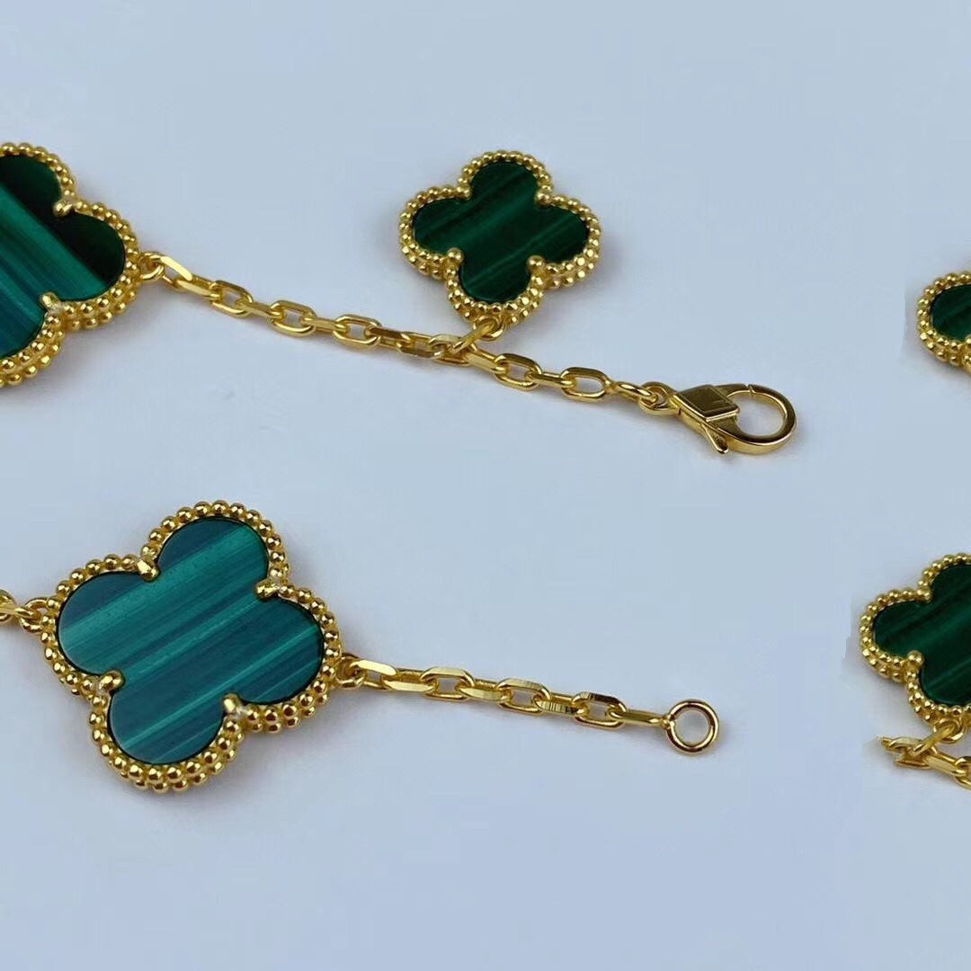 [TENDANCES]BRACELET MAGIQUE TRÈFLE MALACHITE OR 5 MOTIFS