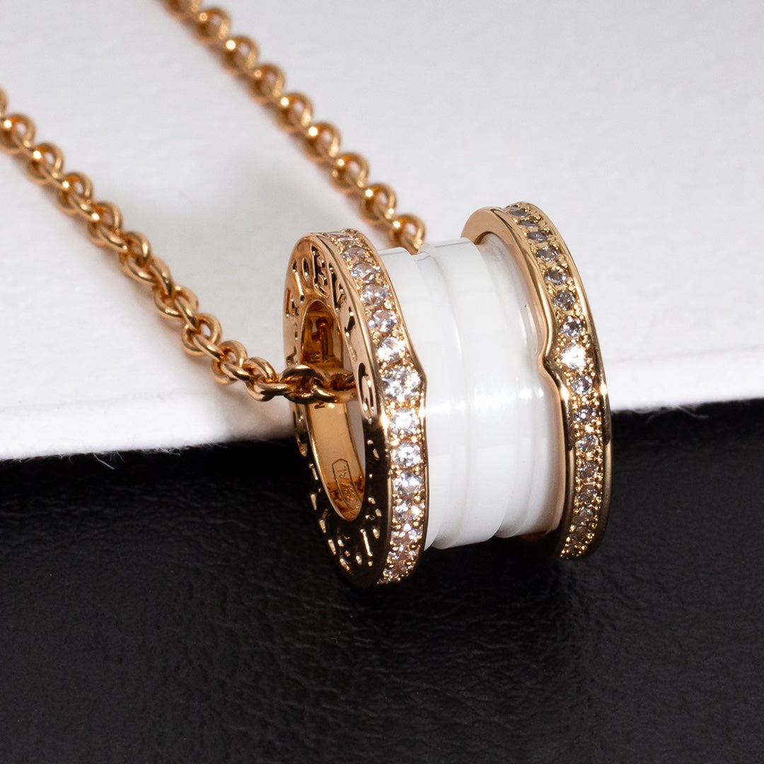 [TRENDS]ZERO 1 WHITE CERAMIC PINK GOLD DIAMOND NECKLACE