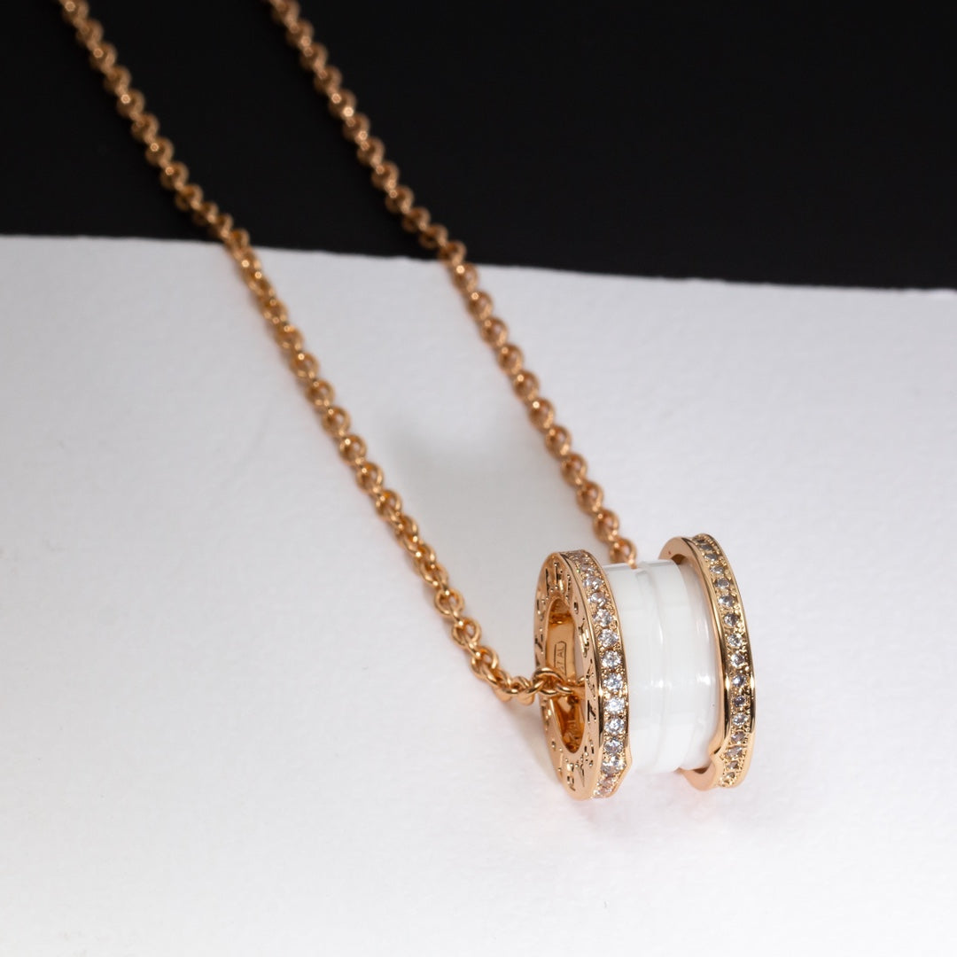 [TRENDS]ZERO 1 WHITE CERAMIC PINK GOLD DIAMOND NECKLACE