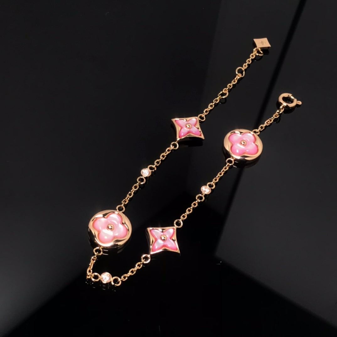 [TRENDS]STAR AND SUN 4 MOTIF PINK MOP PINK GOLD BRACELET