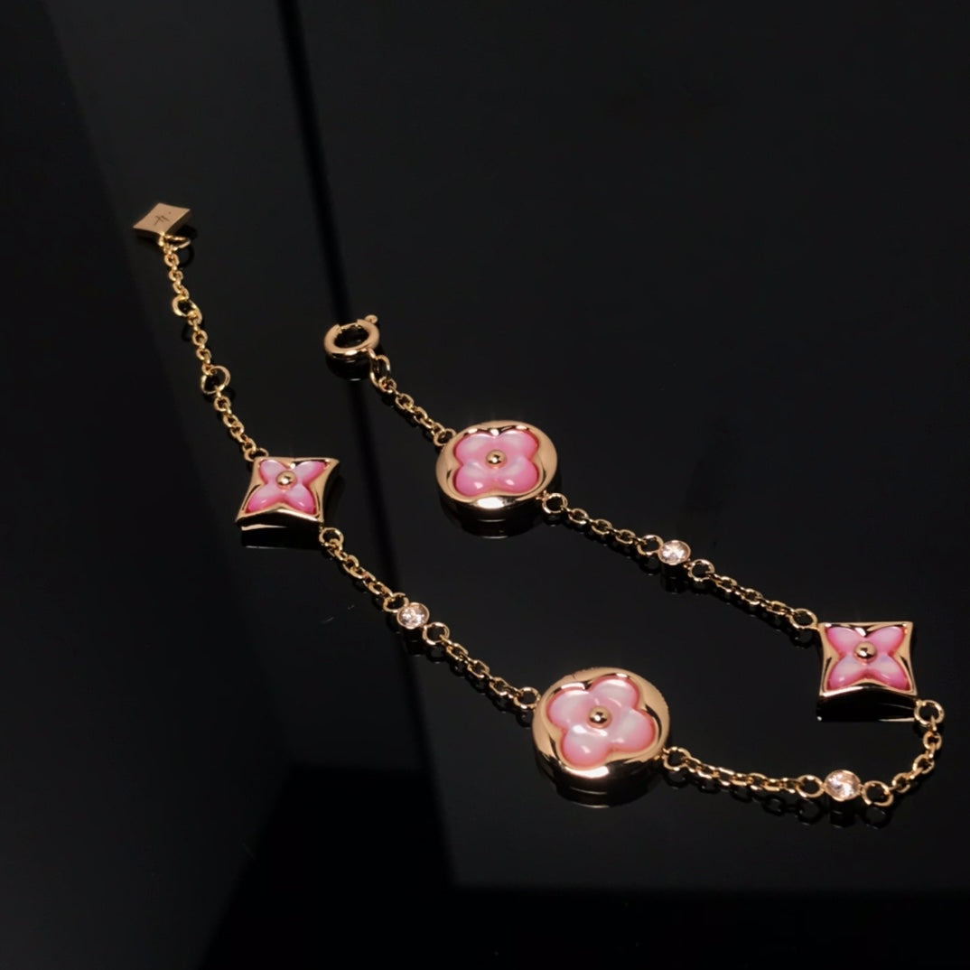 [TRENDS]STAR AND SUN 4 MOTIF PINK MOP PINK GOLD BRACELET