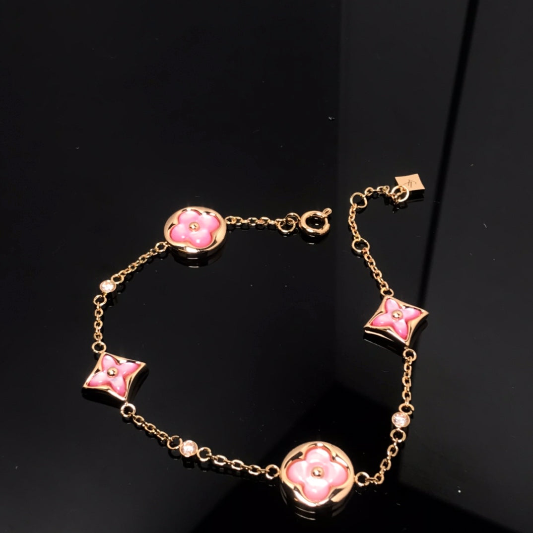 [TRENDS]STAR AND SUN 4 MOTIF PINK MOP PINK GOLD BRACELET