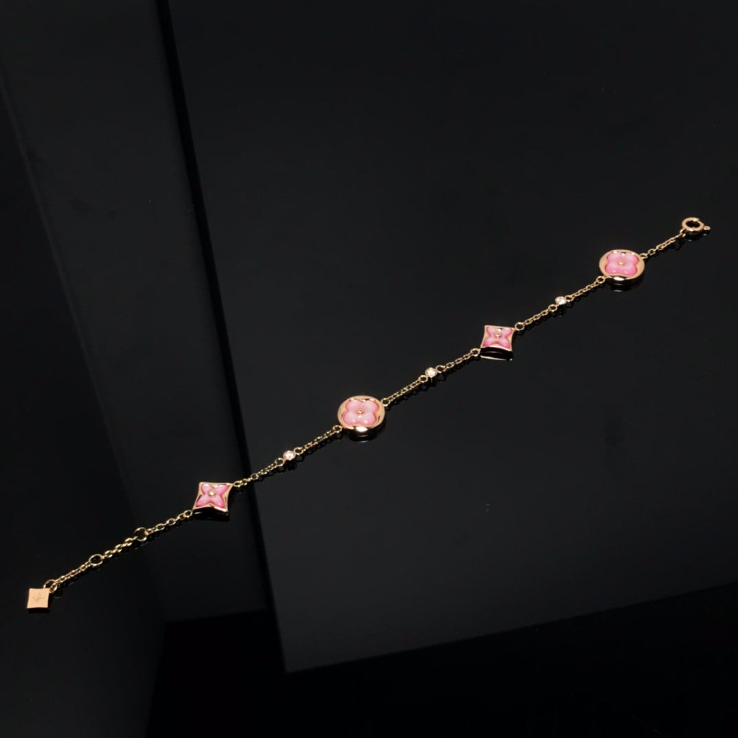 [TRENDS]STAR AND SUN 4 MOTIF PINK MOP PINK GOLD BRACELET