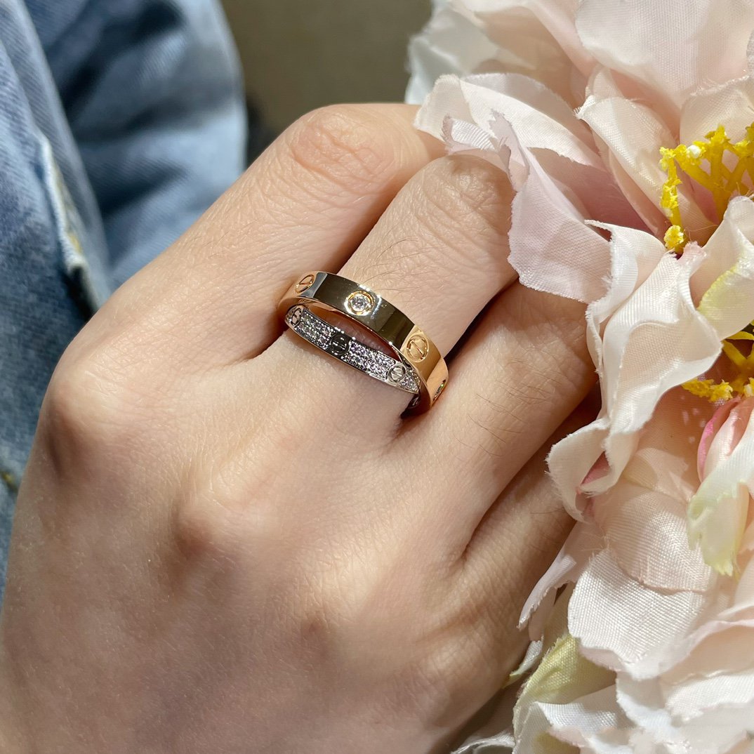 [TRENDS]LOVE PINK GOLD SILVER DIAMOND DOUBLE RING