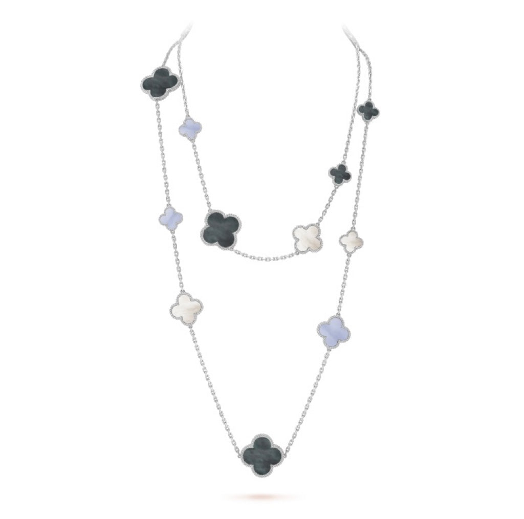 [TENDANCES] COLLIER EN ARGENT AVEC 16 MOTIFS DE CALCÉDOINE ET DE NACRE