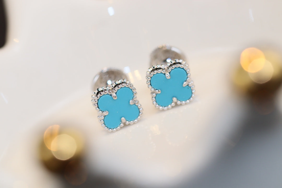 [TENDANCES]CLOVER MINI BOUCLES D'OREILLES ARGENT TURQUOISE