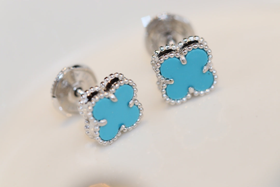 [TENDANCES]CLOVER MINI BOUCLES D'OREILLES ARGENT TURQUOISE