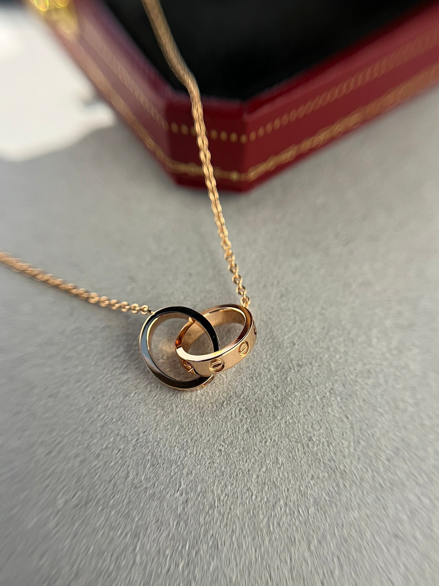 [TRENDS]LOVE NECKLACE DOUBLE RING PINK GOLD