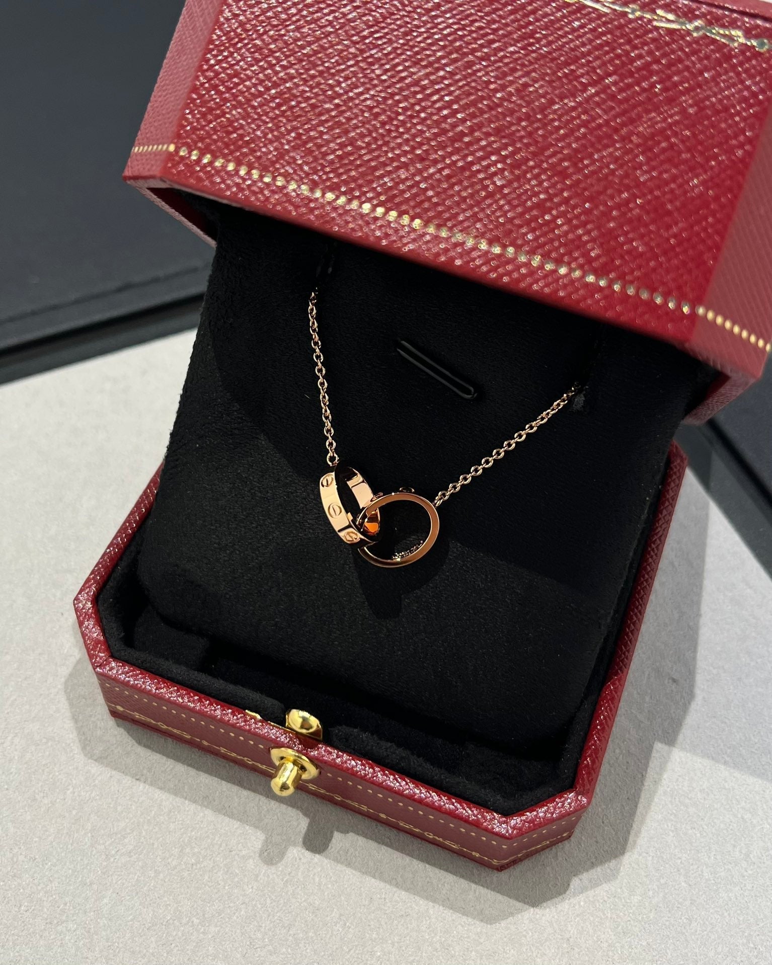 [TRENDS]LOVE NECKLACE DOUBLE RING PINK GOLD