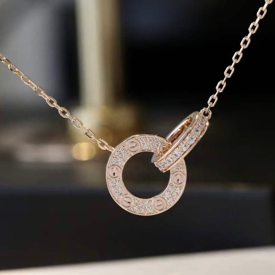 [TRENDS]LOVE 7.6MM NECKLACE ROSE GOLD AND SILVER  FULL DIAMOND