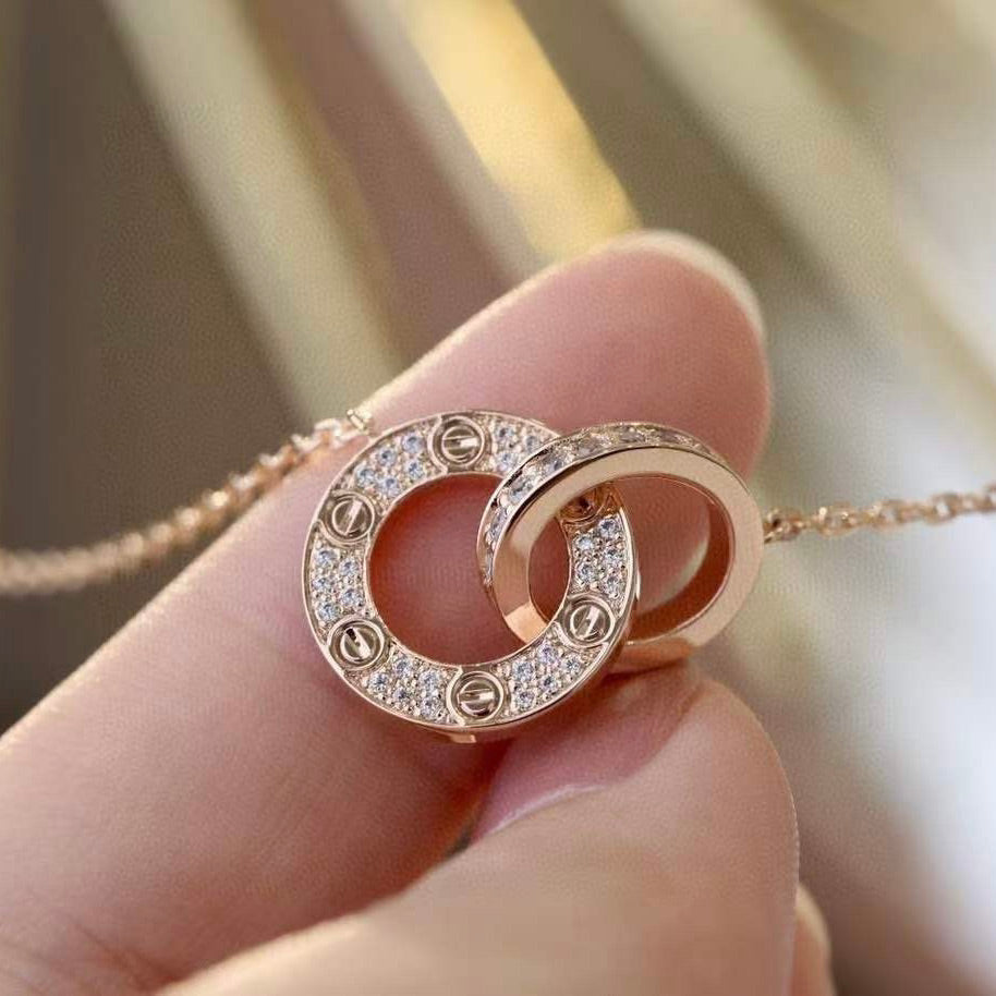 [TRENDS]LOVE 7.6MM NECKLACE ROSE GOLD AND SILVER  FULL DIAMOND