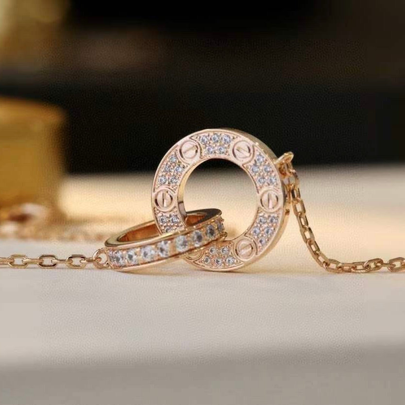 [TRENDS]LOVE 7.6MM NECKLACE ROSE GOLD AND SILVER  FULL DIAMOND