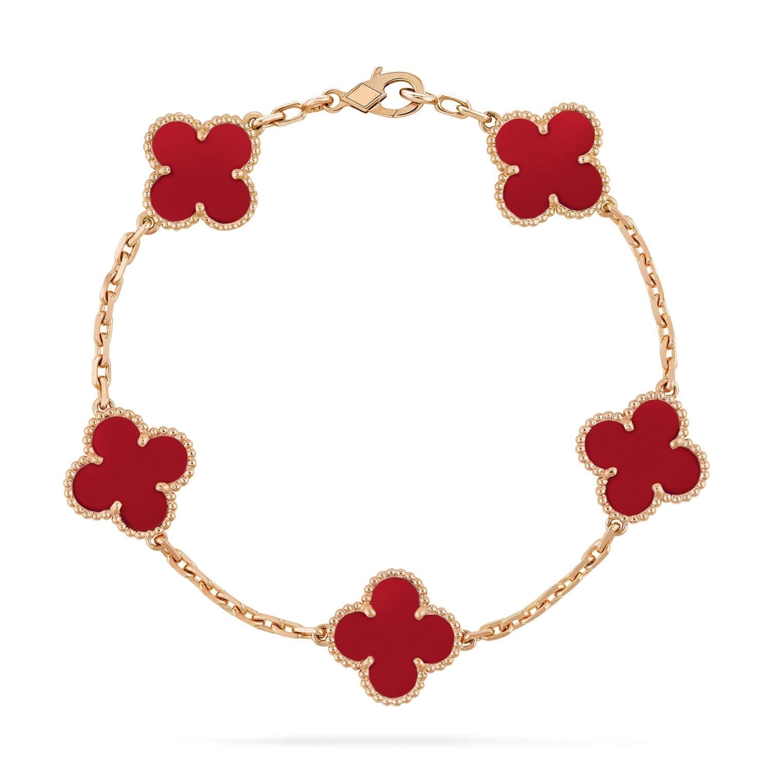 [TENDENCIAS] PULSERA DE ÁGATA ROJA CON 5 MOTIVOS DE TRÉBOL 