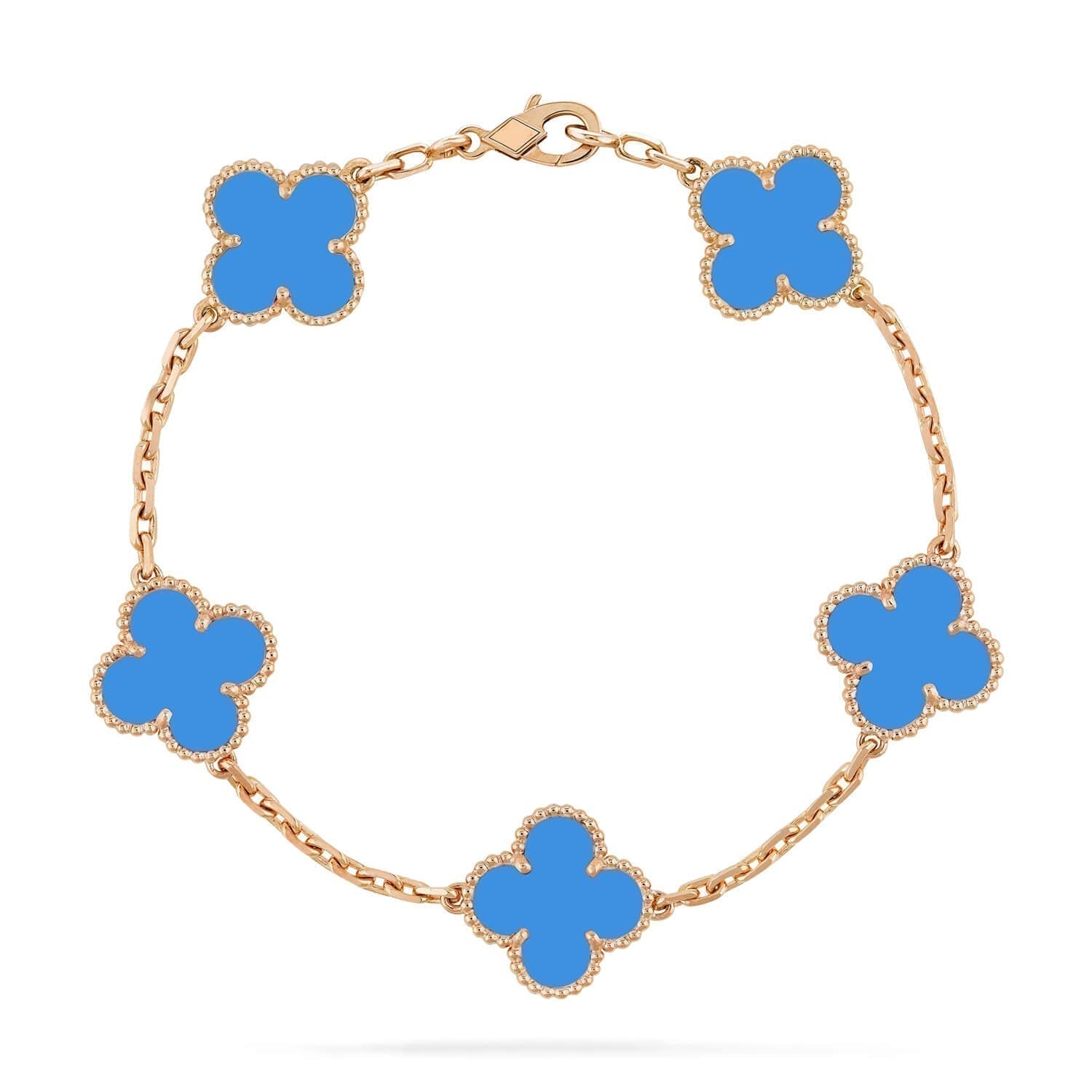 [TENDENCIAS] PULSERA DE ÁGATA AZUL CON 5 MOTIVOS DE TRÉBOL