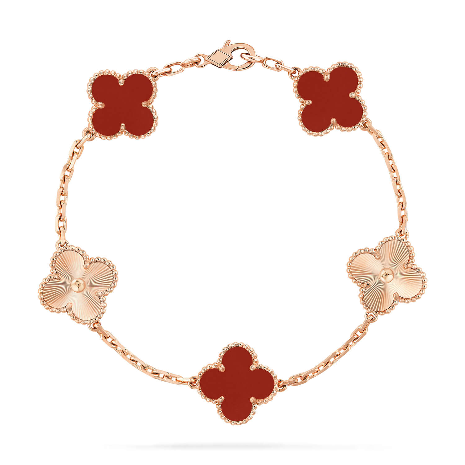 [TENDENCIAS] PULSERA ORO CORNALINA CON 5 MOTIVOS DE TRÉBOL 