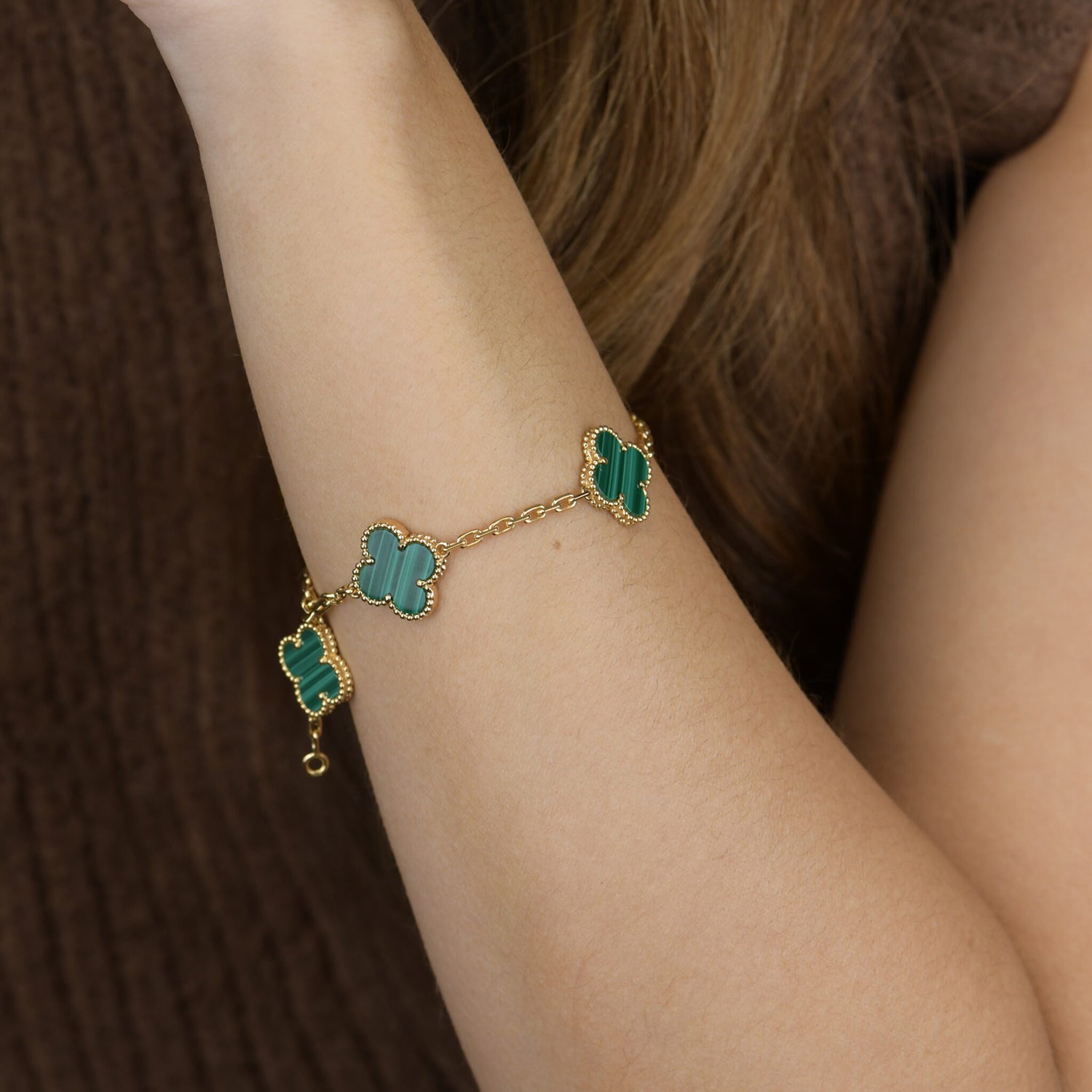 [TRENDS]CLOVER 5 MOTIFS MALACHITE BRACELET