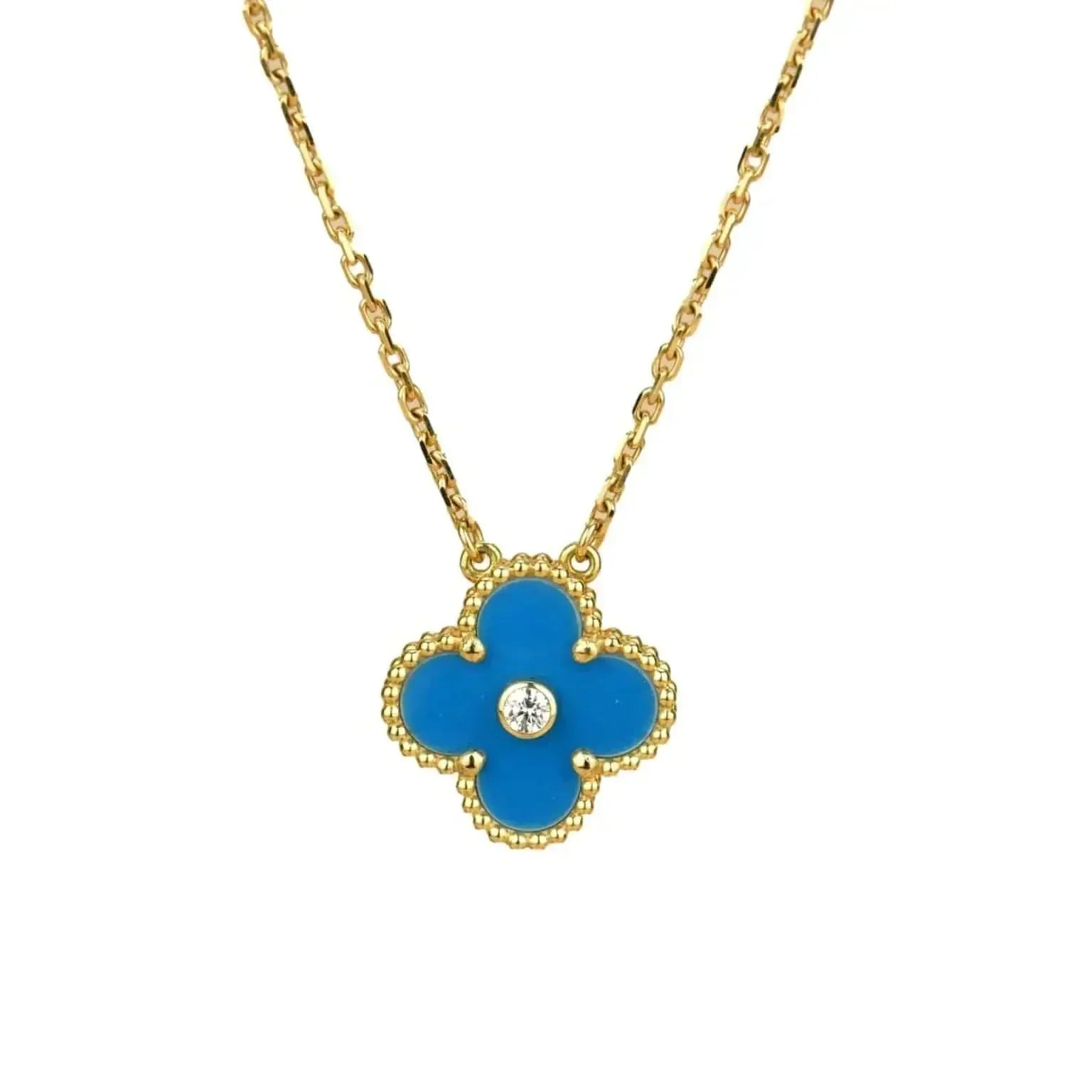 [TENDANCES] COLLIER CLOVER 15MM DIAMANT ET AGATE BLEUE