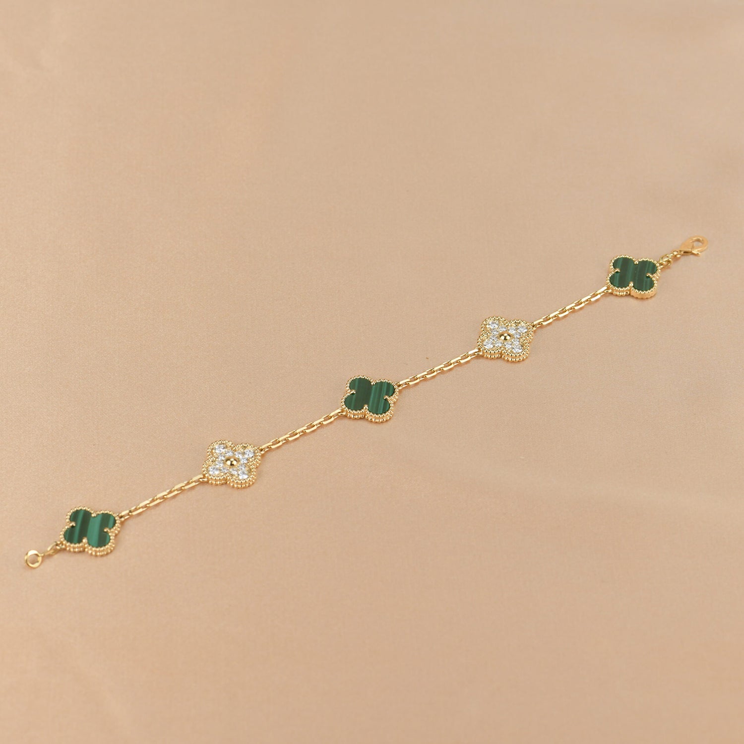 [TRENDS]CLOVER  5 MOTIF MALACHITE DIAMOND BRACELET