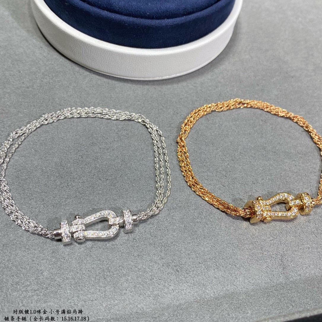 [TENDENCIAS] PULSERA DE CUERDA CON CADENA DE DIAMANTE Y HERRADURA PEQUEÑA FORCE