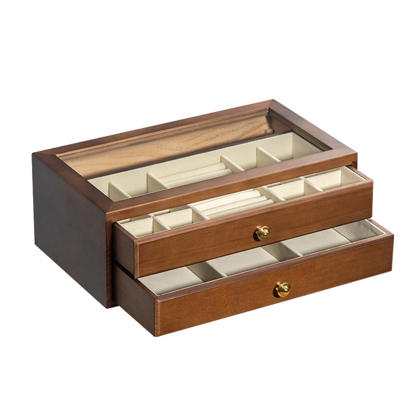 CAJA PARA JOYAS DE MADERA MACIZA DE ALTA CALIDAD CAJA DE ALMACENAMIENTO DE VIDRIO TRANSPARENTE