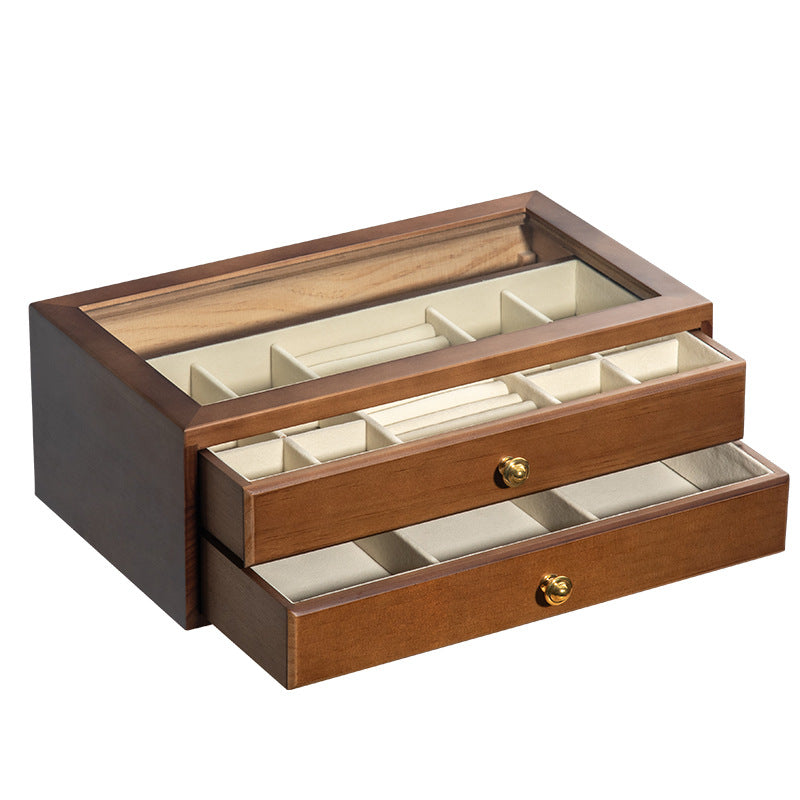 CAJA PARA JOYAS DE MADERA MACIZA DE ALTA CALIDAD CAJA DE ALMACENAMIENTO DE VIDRIO TRANSPARENTE