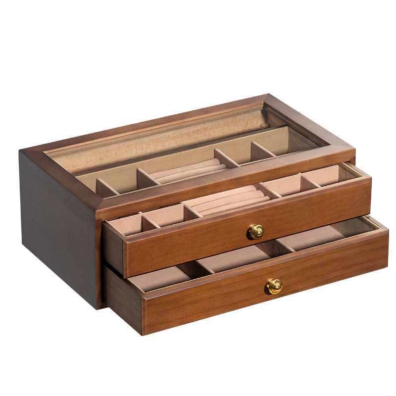 CAJA PARA JOYAS DE MADERA MACIZA DE ALTA CALIDAD CAJA DE ALMACENAMIENTO DE VIDRIO TRANSPARENTE