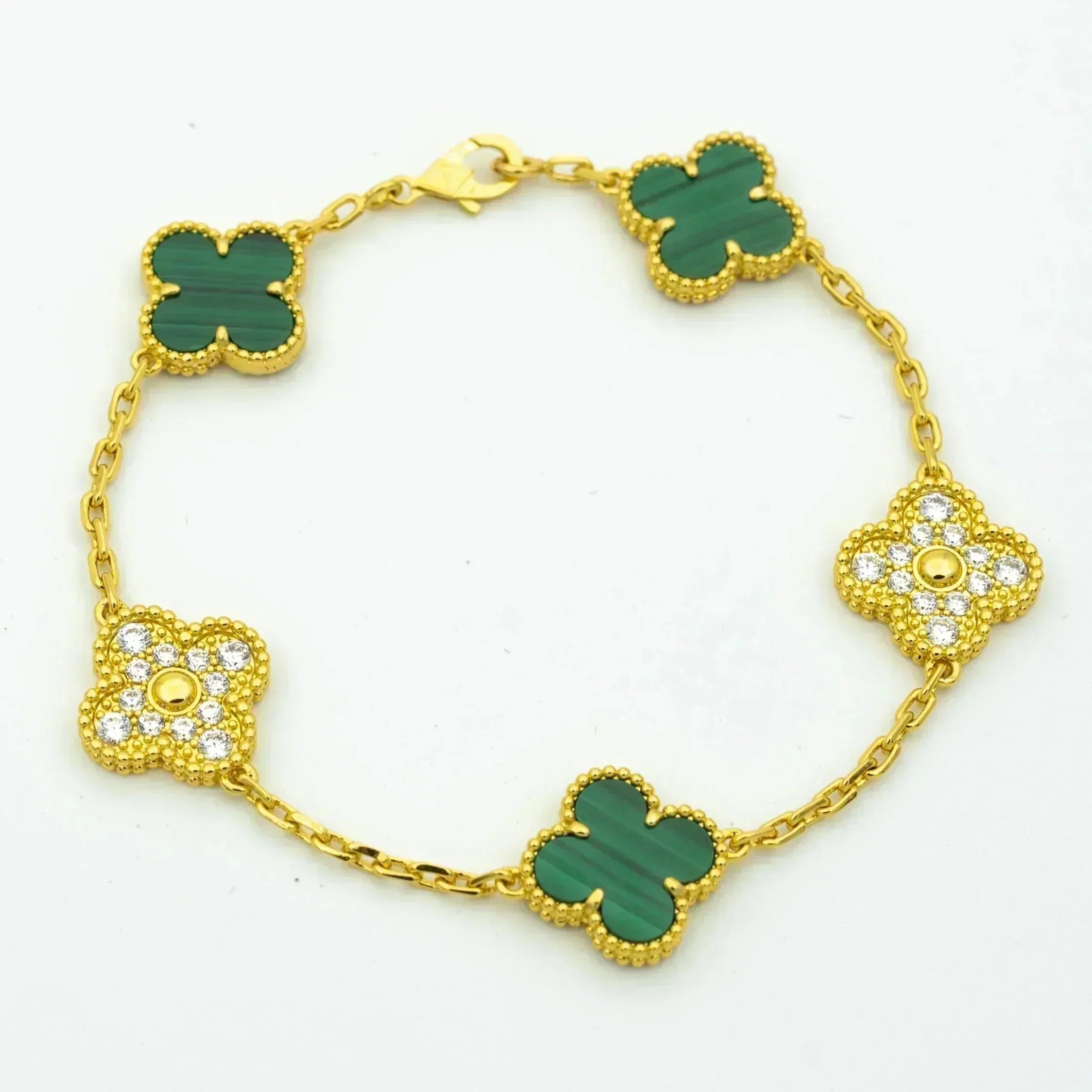 [TRENDS]CLOVER  5 MOTIF MALACHITE DIAMOND BRACELET