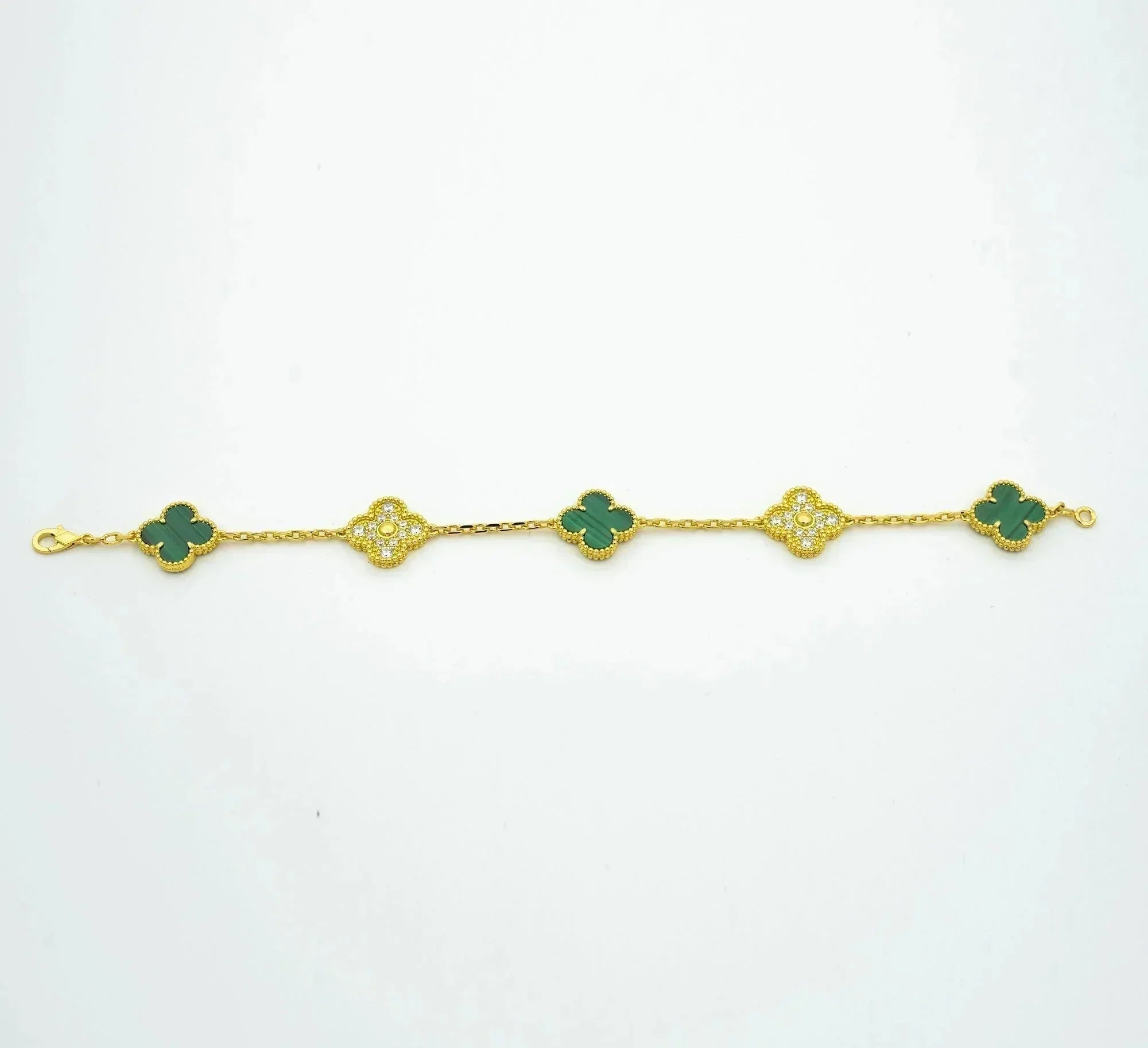 [TRENDS]CLOVER  5 MOTIF MALACHITE DIAMOND BRACELET