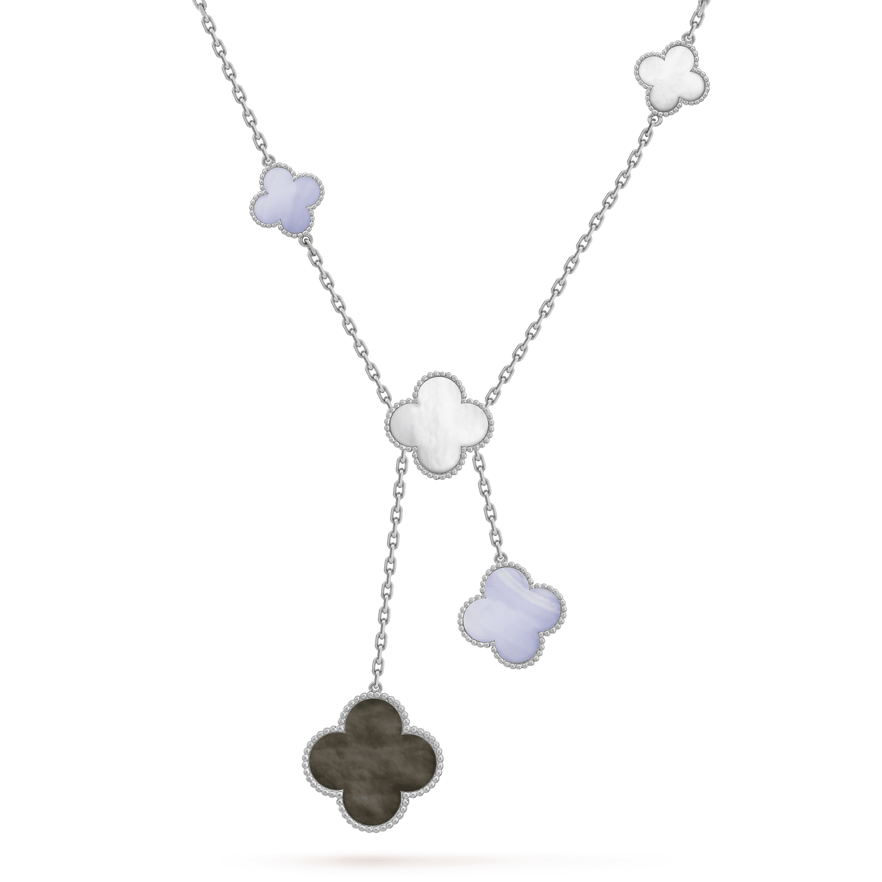 [TENDANCES] COLLIER CALCÉDOINE NACRE TRÈFLE ARGENT 6 MOTIFS 