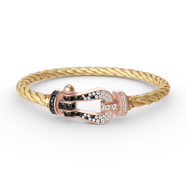 [TENDENCIAS] PULSERA FORCE GRANDE DE DIAMANTES BLANCOS Y NEGROS CON HERRADURA EN ORO ROSA