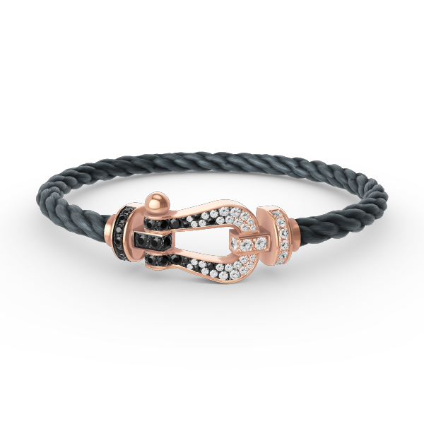 [TENDENCIAS] PULSERA FORCE GRANDE DE DIAMANTES BLANCOS Y NEGROS CON HERRADURA EN ORO ROSA