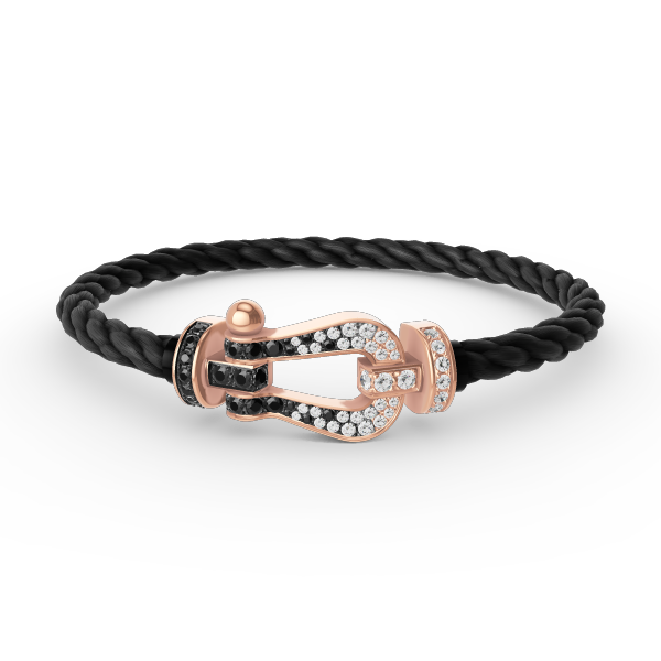 [TENDENCIAS] PULSERA FORCE GRANDE DE DIAMANTES BLANCOS Y NEGROS CON HERRADURA EN ORO ROSA