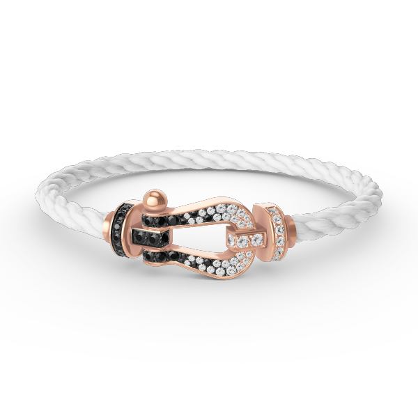 [TENDENCIAS] PULSERA FORCE GRANDE DE DIAMANTES BLANCOS Y NEGROS CON HERRADURA EN ORO ROSA