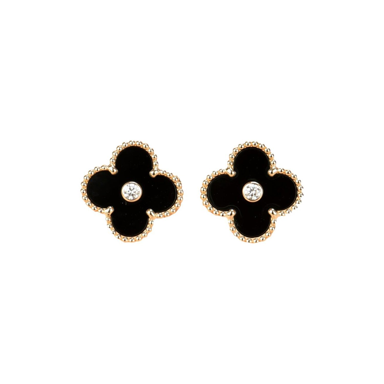 [TENDANCES]CLOVER MEDIUM 1 BOUCLES D'OREILLES ONYX DIAMANT