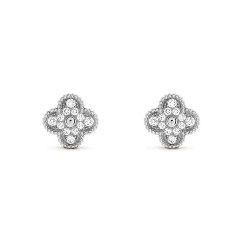[TENDENCIAS] PENDIENTES DE BOTON DE DIAMANTES CON MOTIVOS DE TRÉBOL 1 PLATA