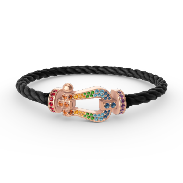 [TENDENCIAS] PULSERA FORCE GRANDE CON DIAMANTES COLOR HERRADURA EN ORO ROSA