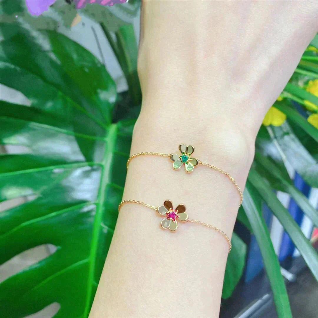 [TENDENCIAS]PULSERA FRIVOLE FLOR ORO MALAQUITA ROSA